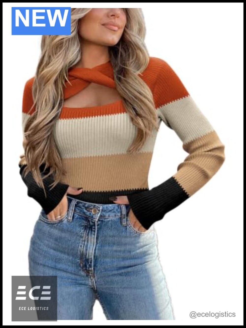 Zeagoo Women's Rib Knit Cutout Pullover Sweater Long Sleeve Slim Fit